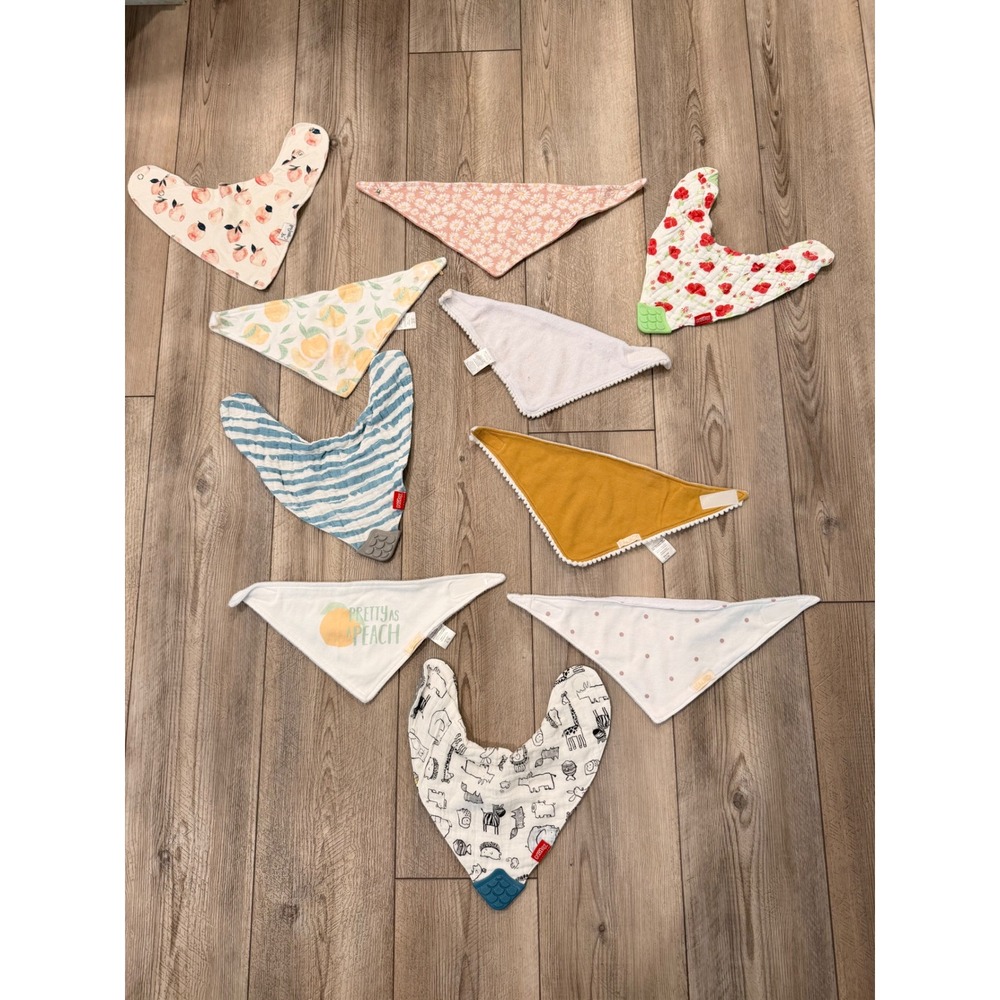 10pc Baby Bandana Bib Lot Nuby Copper Pearl Ali+Oli Teething Muslin Floral Fruit